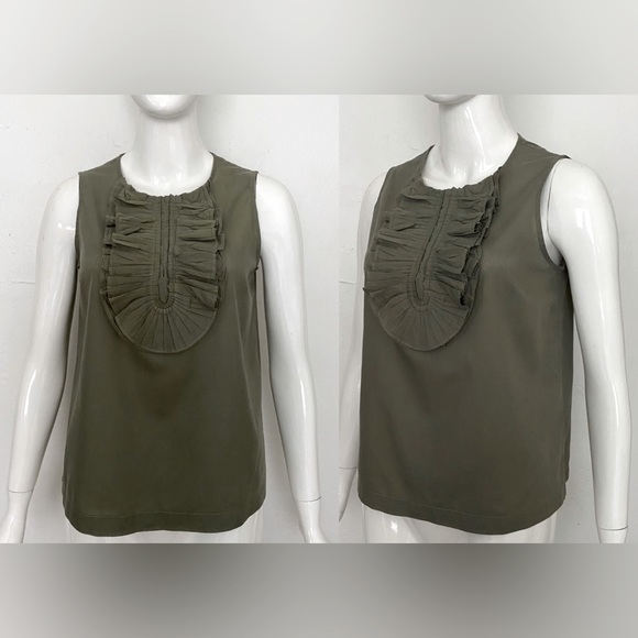 MARC BY MARC JACOBS OLIVE GREEN RUFFLE SLEEVELESS COTTON TOP SHIRT BLOUSE XS - Picture 14 of 14